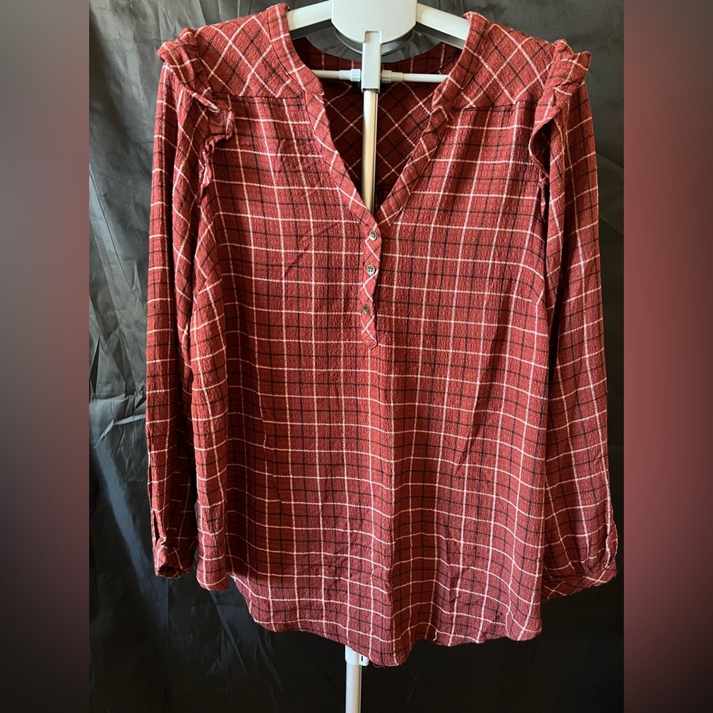 Torrid- Brown Plaid Women's Top - Picture 2 of 9